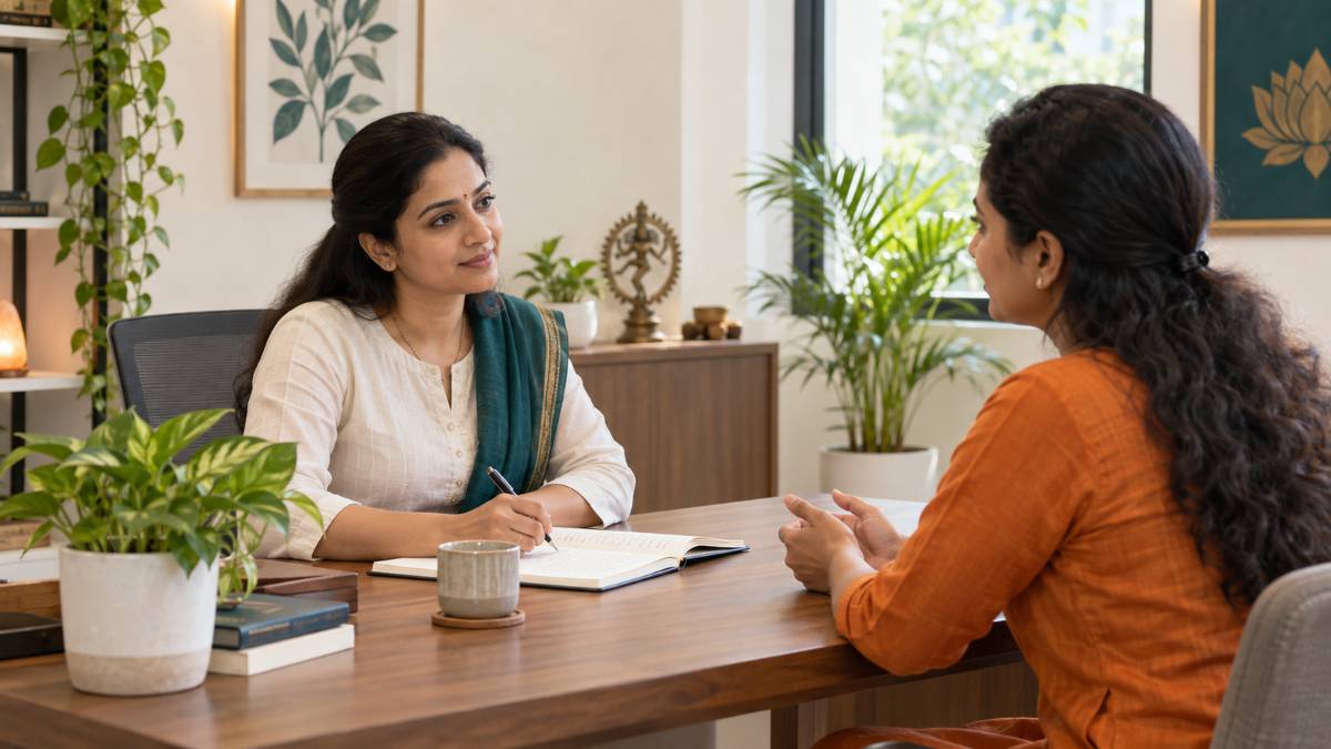 Practitioner taking a case history with a client